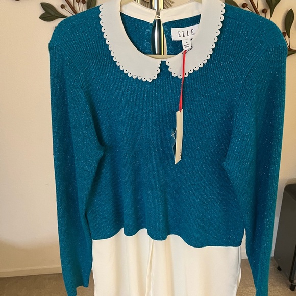 ELLE - Layered Tunic Metallic Sweater - Picture 4 of 9